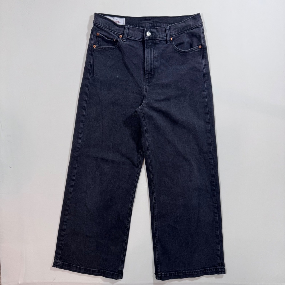 Gap Jeans High Rise Stride Washed Black 30/10 Wide Leg Denim Streatwear Grunge